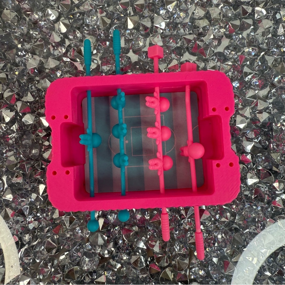 Mini Foosball Game Table - Pink and Teal mini fun table top game travel size